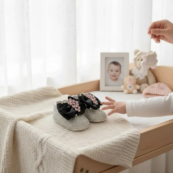 Taşlı Kız Bebek Ayakkabı - Siyah