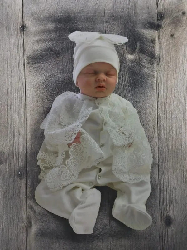 Yeni Doğan Bebek Tulum Takımı – Fransız Güpürlü Pamuklu 3’lü Hastane Çıkış Seti