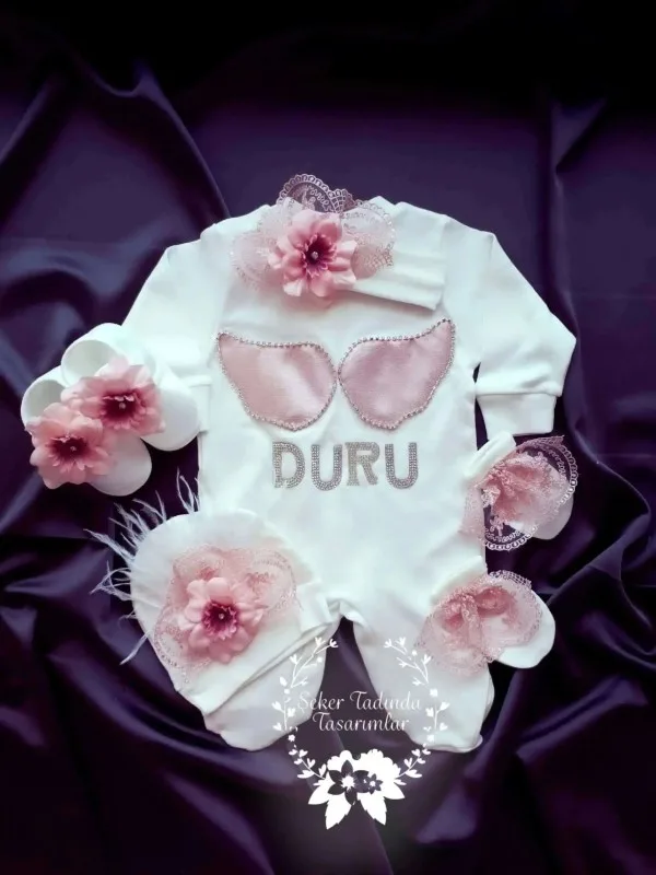 Pudra Çiçek Detaylı Tulum Seti