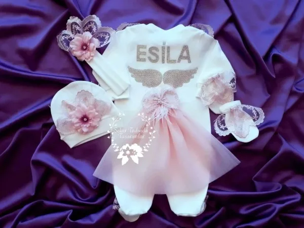 Yakası Güpürlü Tütülü Pudra Tulum Seti