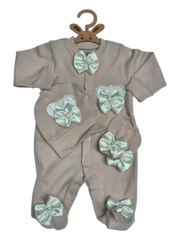 Erkek Bebek Tulum Seti-Sütlü Kahve