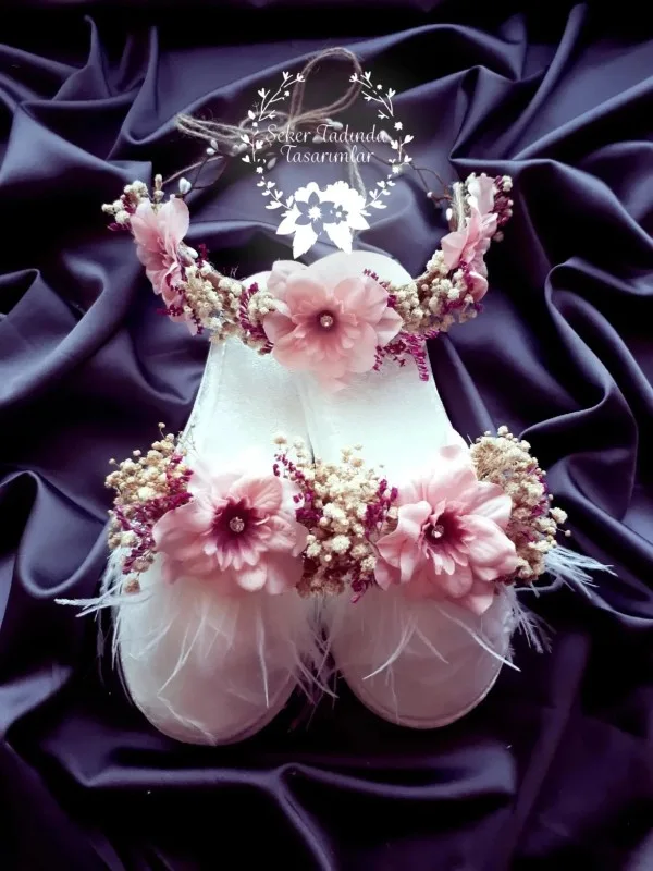 Pembe Cipsolu Taç Terlik Seti