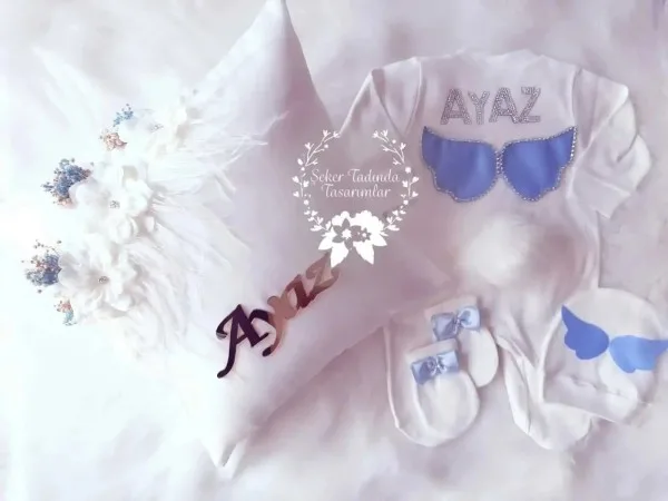 Bebe Mavi Detaylı Yastıklı Yeni Doğan Seti