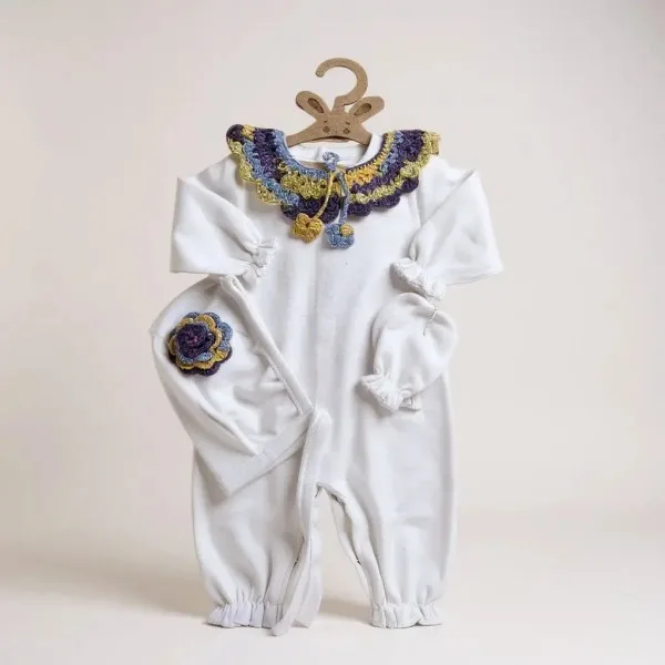 Kız Bebek Örgü Yaka Yenidoğan Tulum Seti