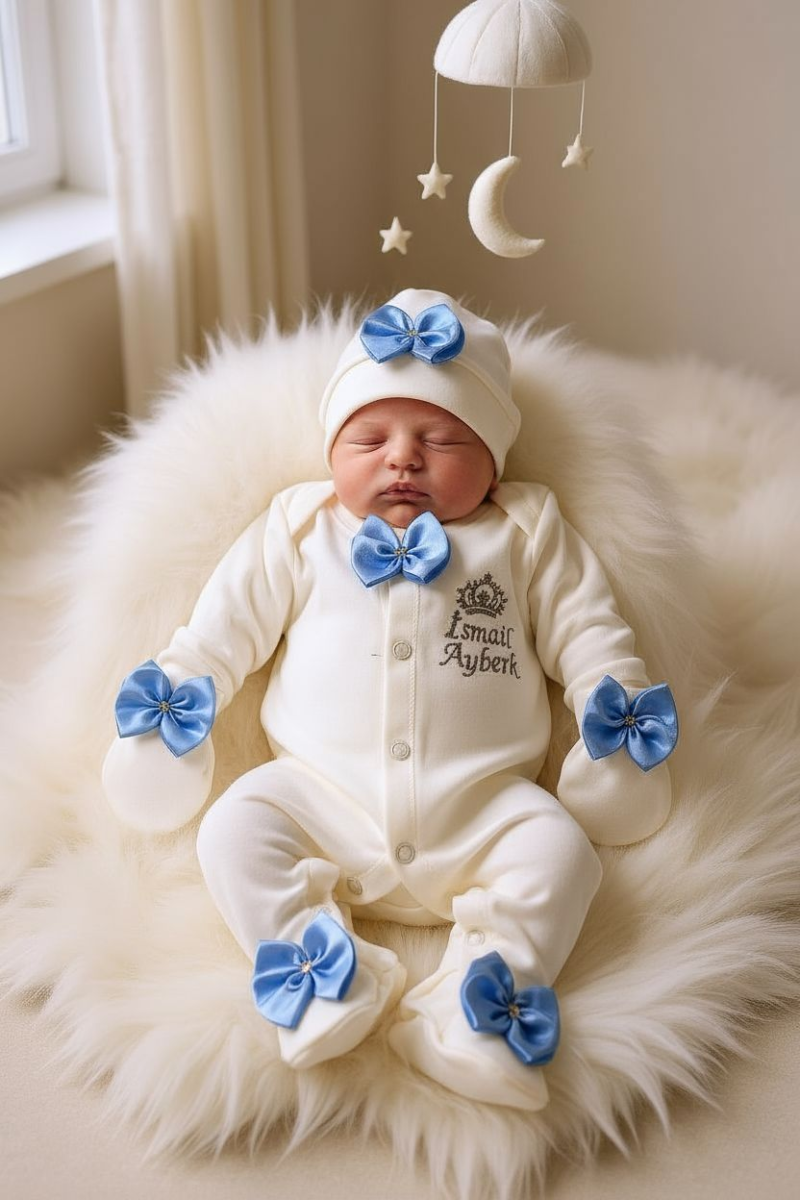 Erkek Bebek Tulum-Kişiye Özel Hastane Çıkışı