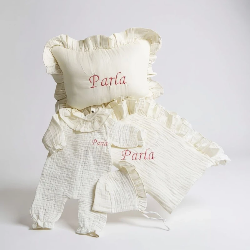 Kız Bebek Organik 4lü Nakışlı Müslin Set