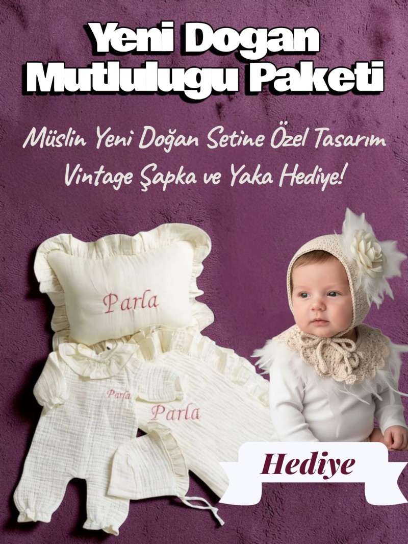 Kız Bebek Organik 4lü Nakışlı Müslin Set