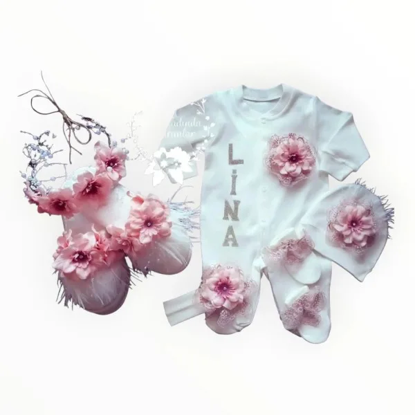 Kız Bebek Hastane Çıkış Seti - Pudra Şebboy