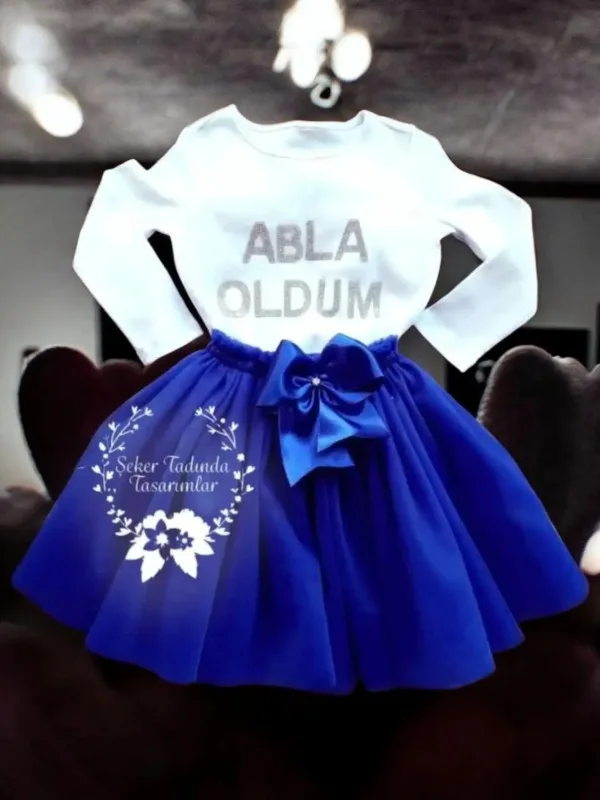 Tütülü Abla Oldum Seti – Tütü Etek, Tişört - Sax Mavi