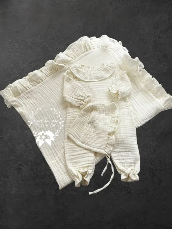 %100 Organik 4 Katlı Müslin Tulum Ve Battaniye Seti