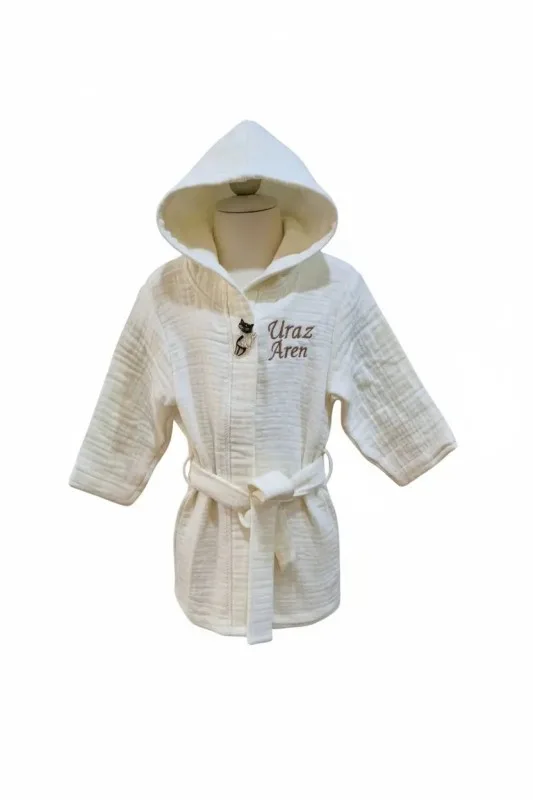 Müslin Çocuk Bornozu - Nakışlı