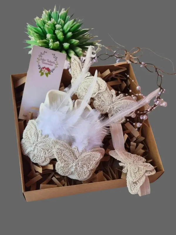 Kelebek Detaylı Anne Bebek Taç Bant - Hediye Seti