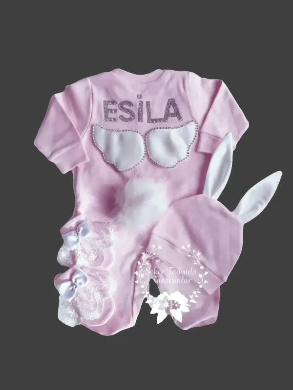 Yenidoğan Tavşan Kulak Tulum Seti Pembe