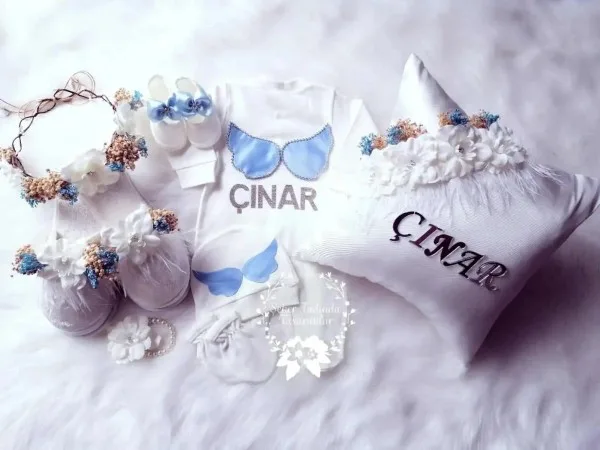 Erkek Bebek Hastane Çıkış Seti-Yastıklı