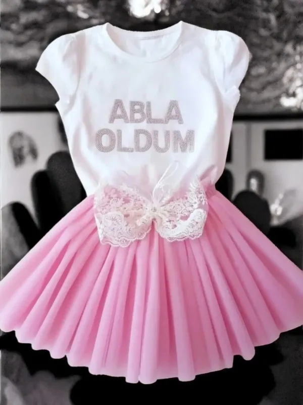 Tütülü Abla Oldum Seti – Tütü Etek, Tişört - Fransız Güpür Detaylı