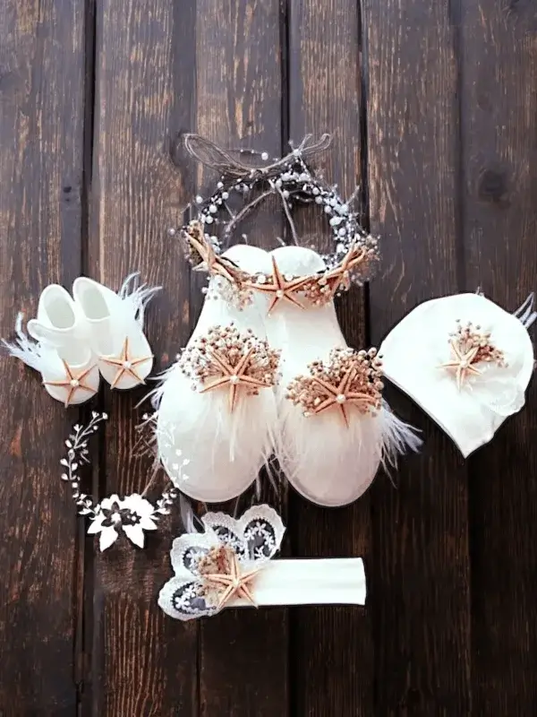 Deniz Yıldızlı Mini Lohusa Seti  Şık Anne Tacı ve Kadife Terlikli Hastane Çıkışı