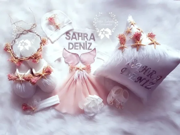 Deniz Yıldızlı Pembe Detaylı Hastane Çıkış Seti