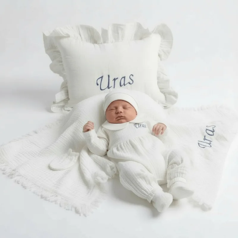 %100 Organik 4 Katlı Müslin Tulum,Yastık Ve Battaniye Seti