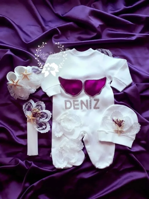 Mor Melek Kanatlı Şapkalı Tulum Seti