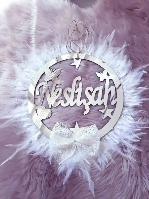 Kişiye Özel Bebek Kapı Süsü - Fransız Güpür Detaylı