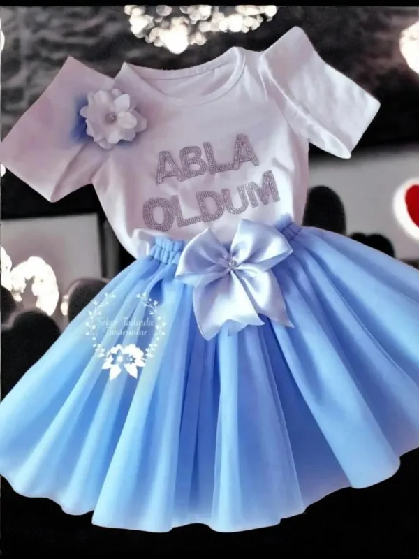Tütülü Abla Oldum Seti – Tütü Etek, Tişört - Bebe Mavi