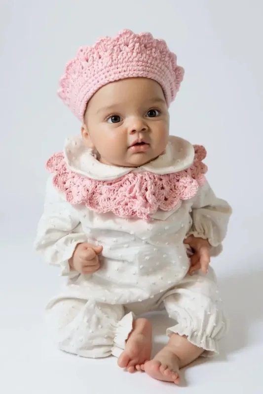 El Yapımı Örgü Bebek Yaka ve Bandana Seti – Pembe Tığ İşi Aksesuar