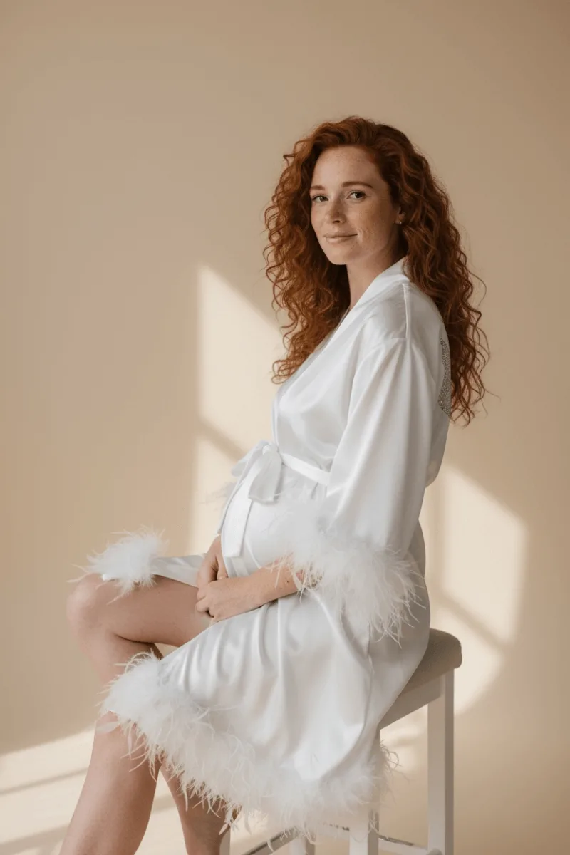 Etekleri Ve Kolları Tüylü Sabahlık-Beyaz