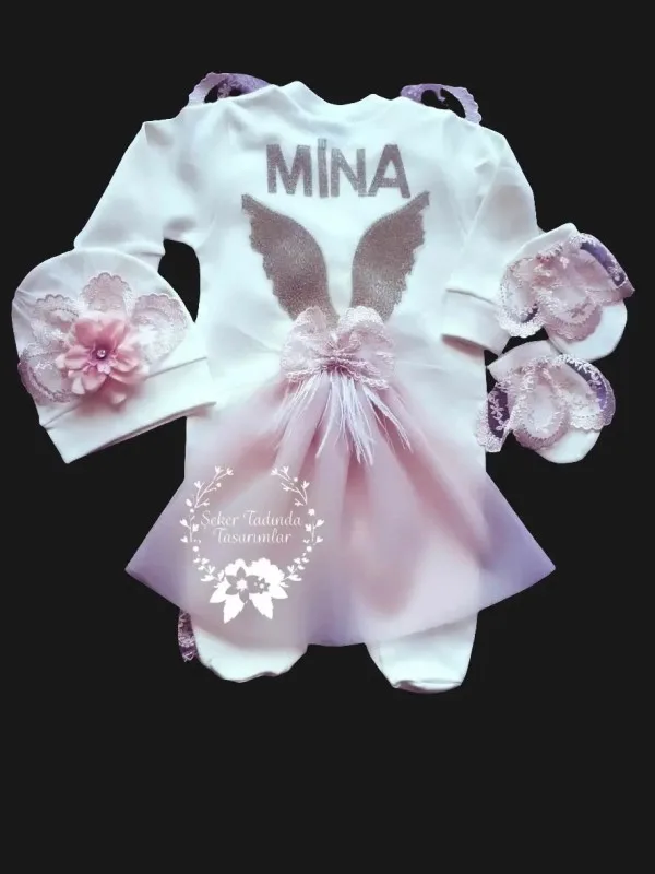 Yakası Güpürlü Tütülü Pudra Tulum Seti