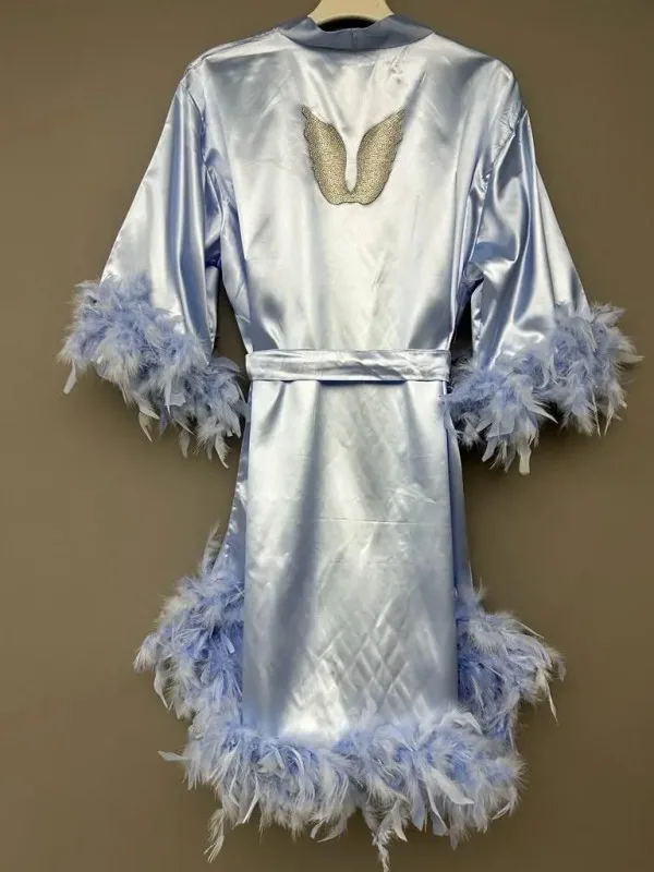 Etekleri Ve Kolları Tüylü Sabahlık-Bebe Mavi