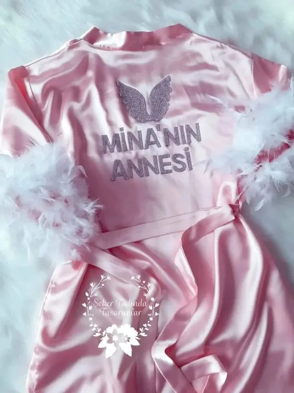 Otrişli Taş Kanatlı Pudra Lohusa Sabahlık