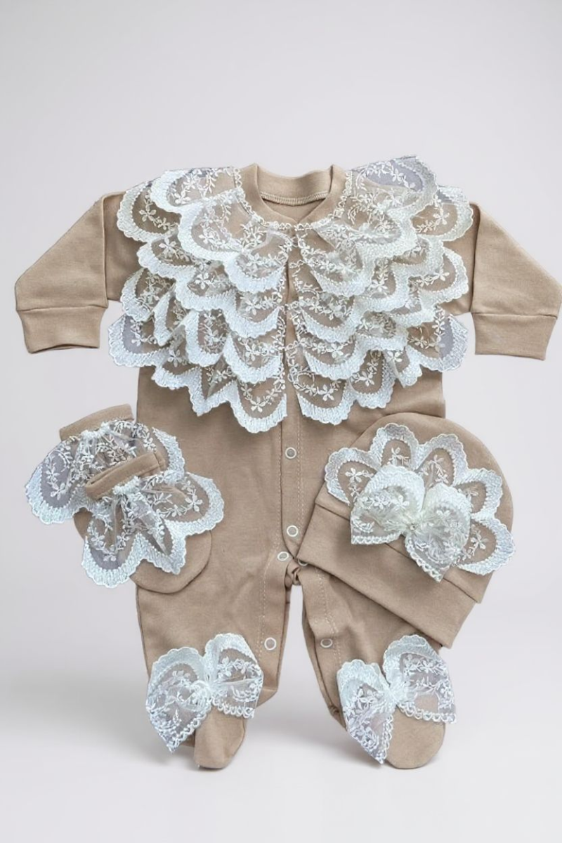 Kahve Tulum Seti-Katlı Güpürlü