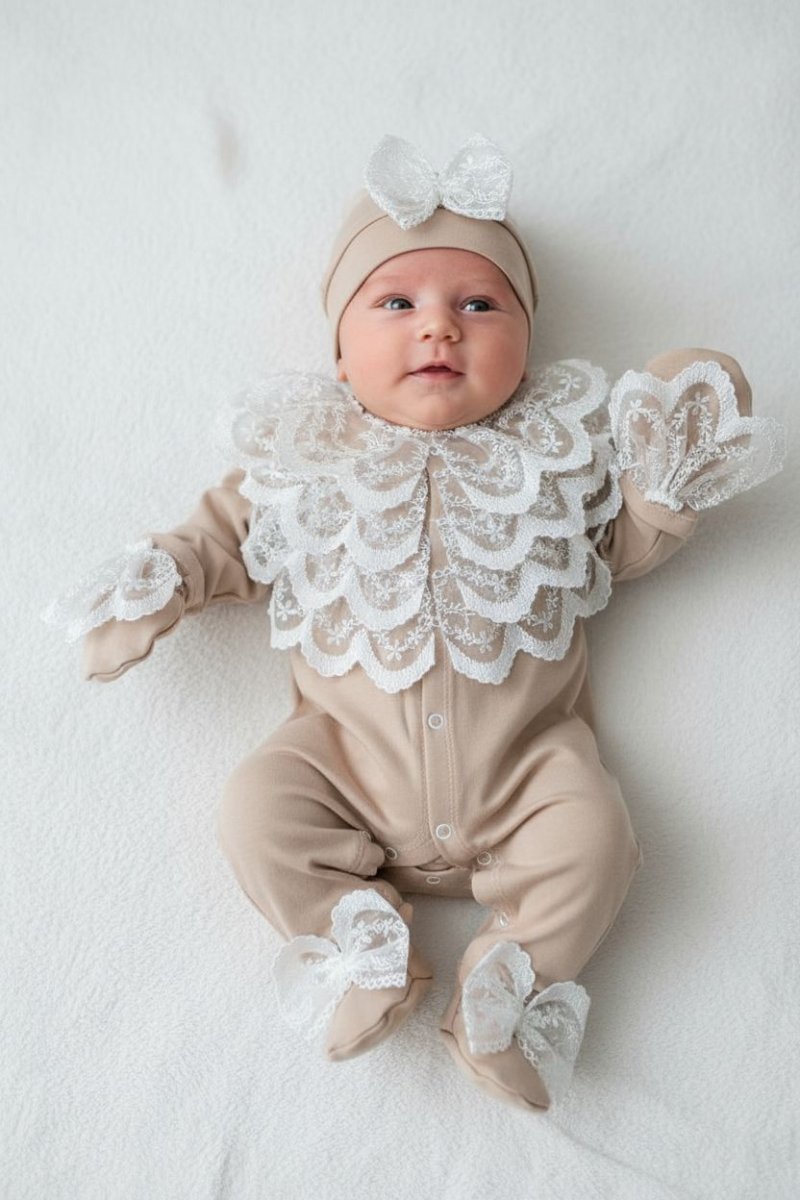 Kahve Tulum Seti-Katlı Güpürlü