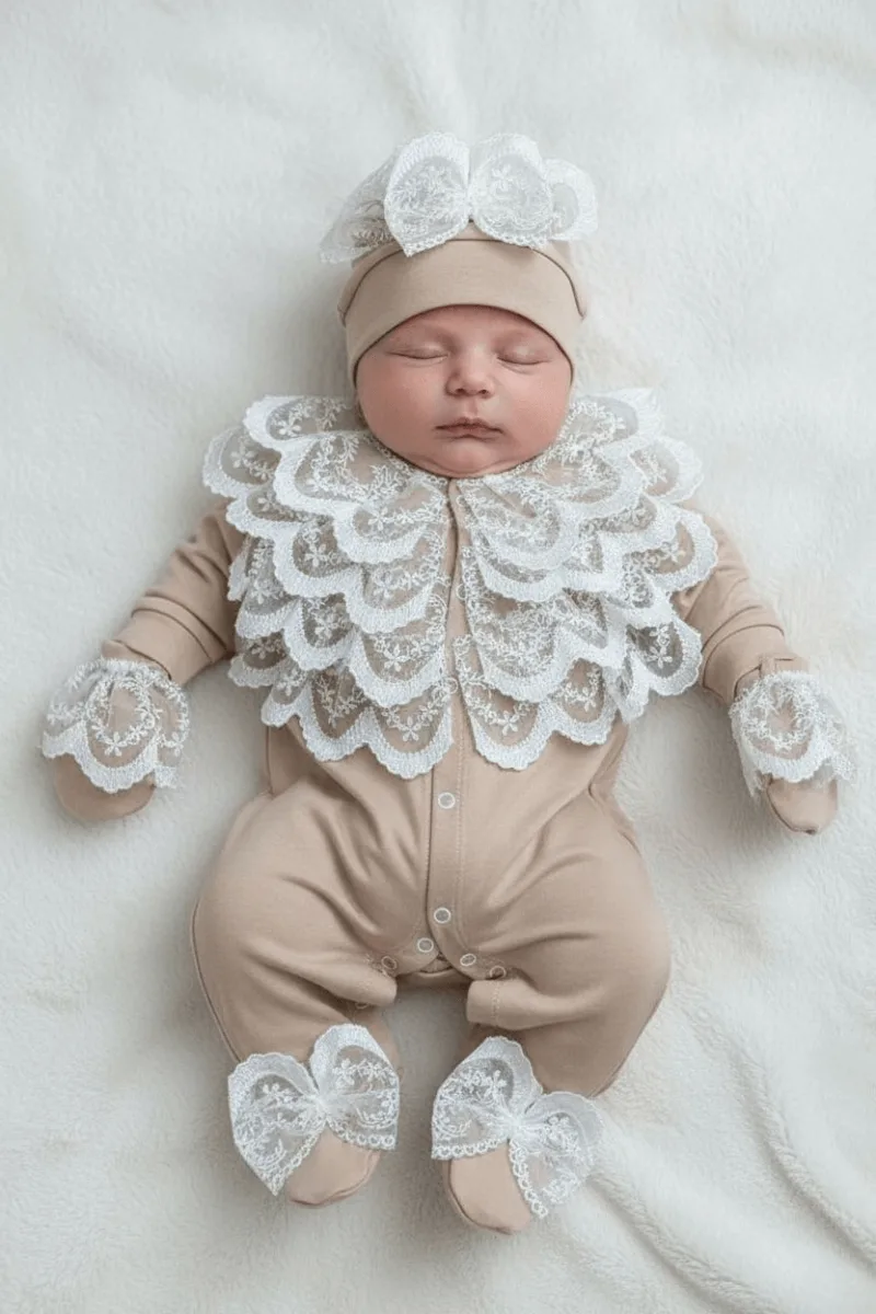 Kahve Tulum Seti-Katlı Güpürlü