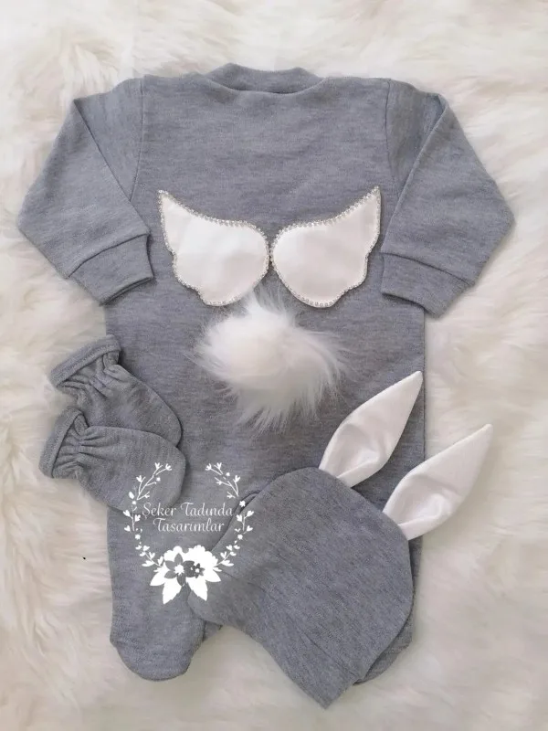 Gri Tavşan Kulak Tulum Set