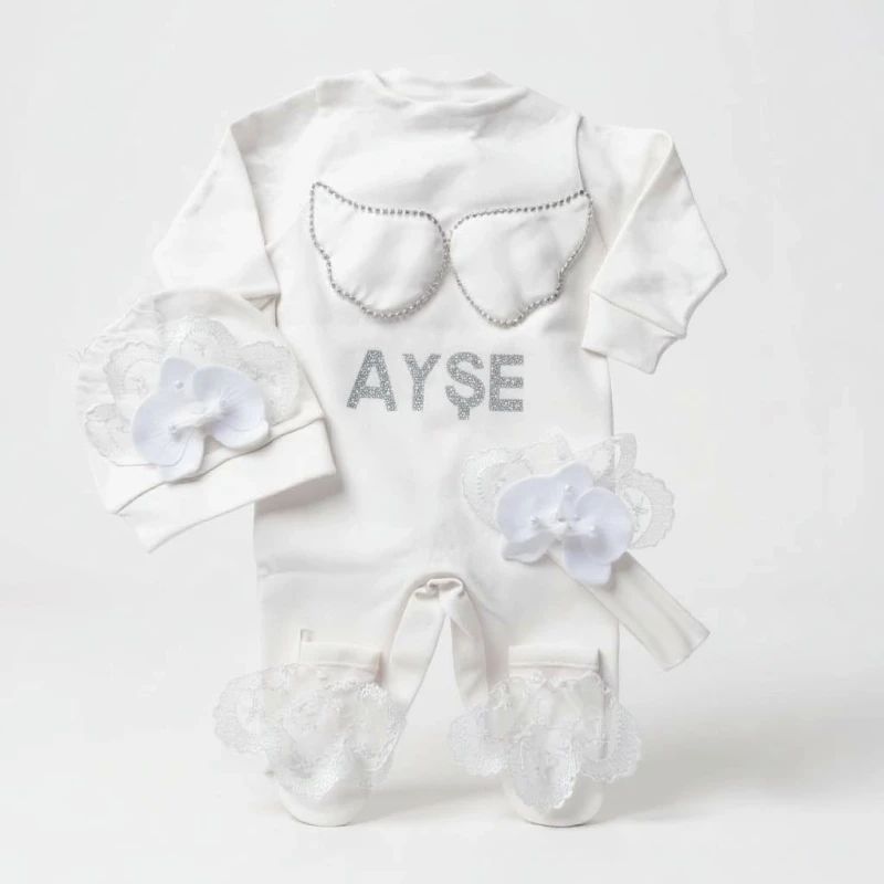 Beyaz Orkide Detaylı Tulum Set