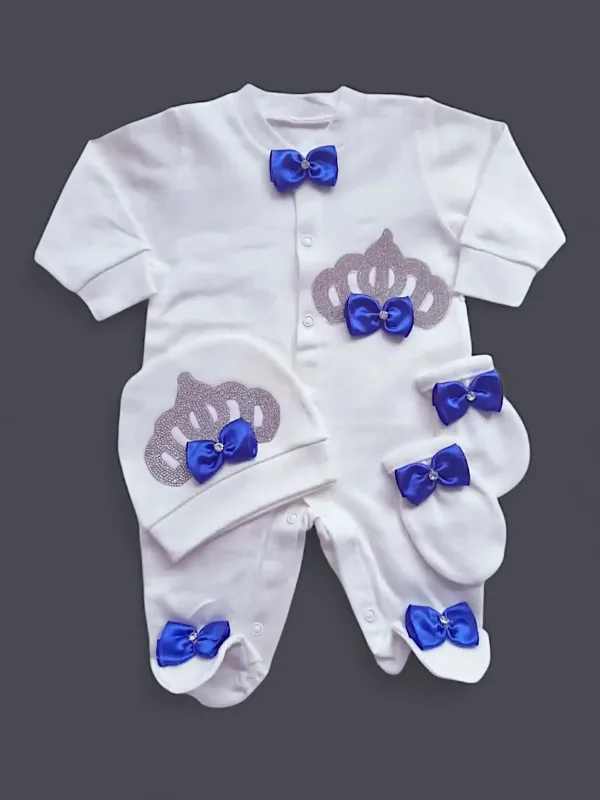 Mavi Detaylı Erkek Bebek Tulum Seti