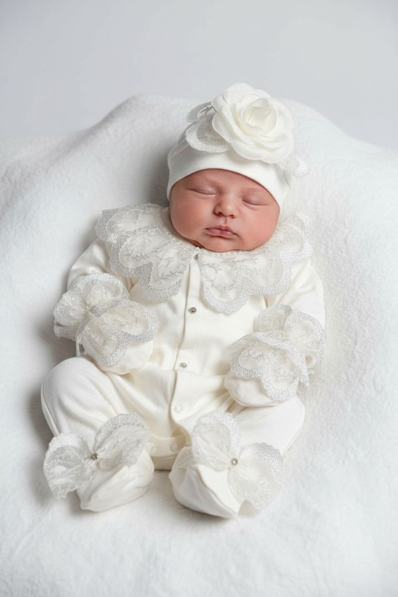 Beyaz Gül Detaylı Tulum Set,Mevlüt Takımı