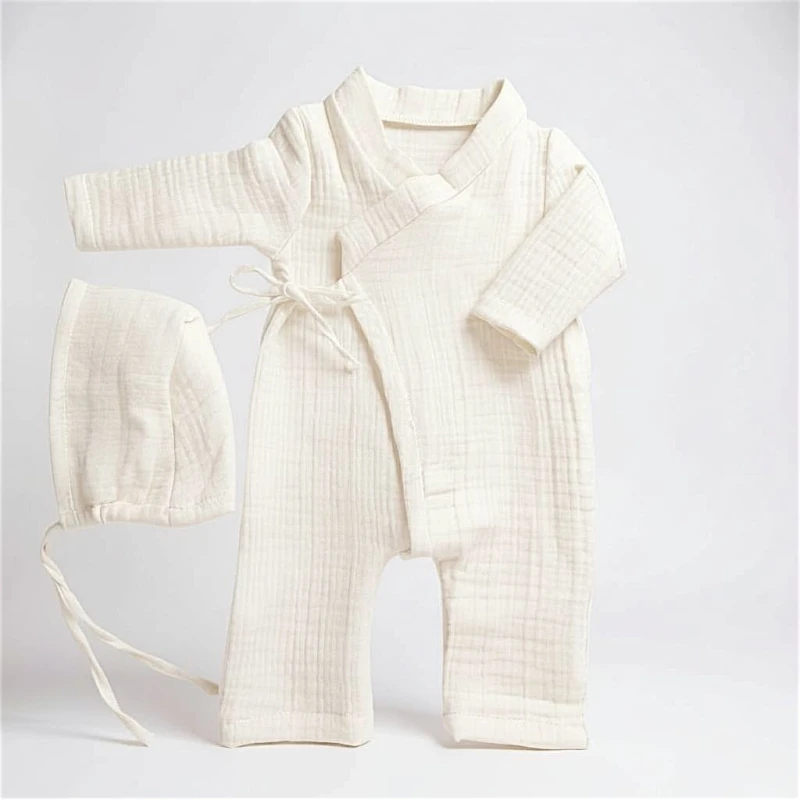 Belden Bağcıklı Bonet Şapkalı Müslin Tulum Set