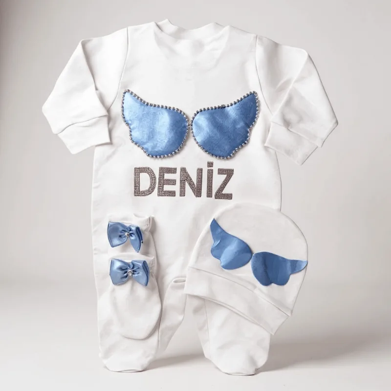 Bebe Mavi Detaylı Erkek Bebek Tulum Seti