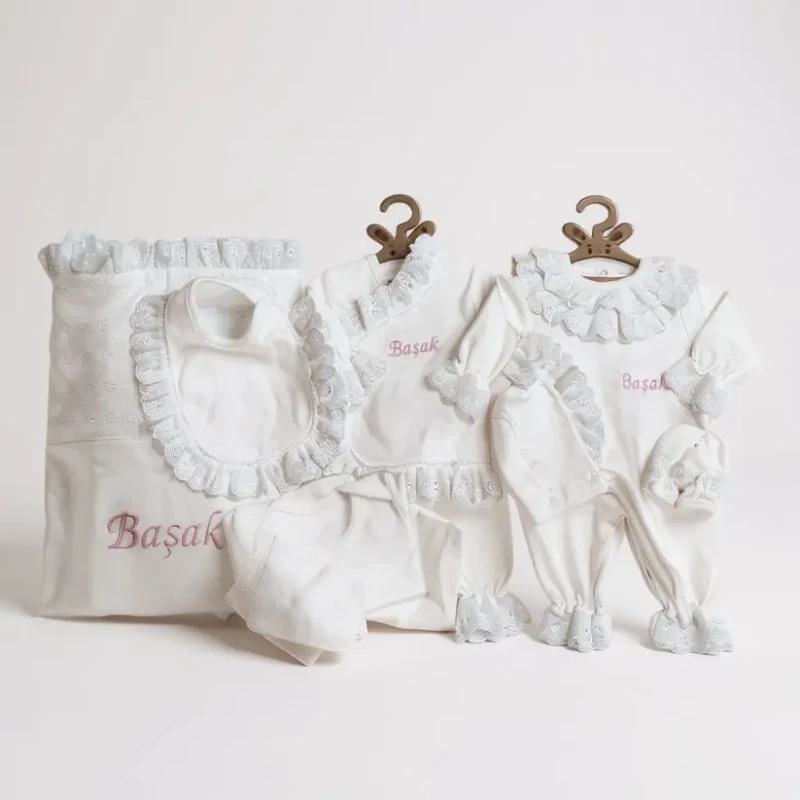 İsimli Hastane Çıkışı Seti | %100 Pamuk Yenidoğan Bebek Seti Nakışlı Kişiye Özel