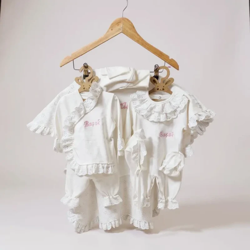 İsimli Hastane Çıkışı Seti | %100 Pamuk Yenidoğan Bebek Seti Nakışlı Kişiye Özel