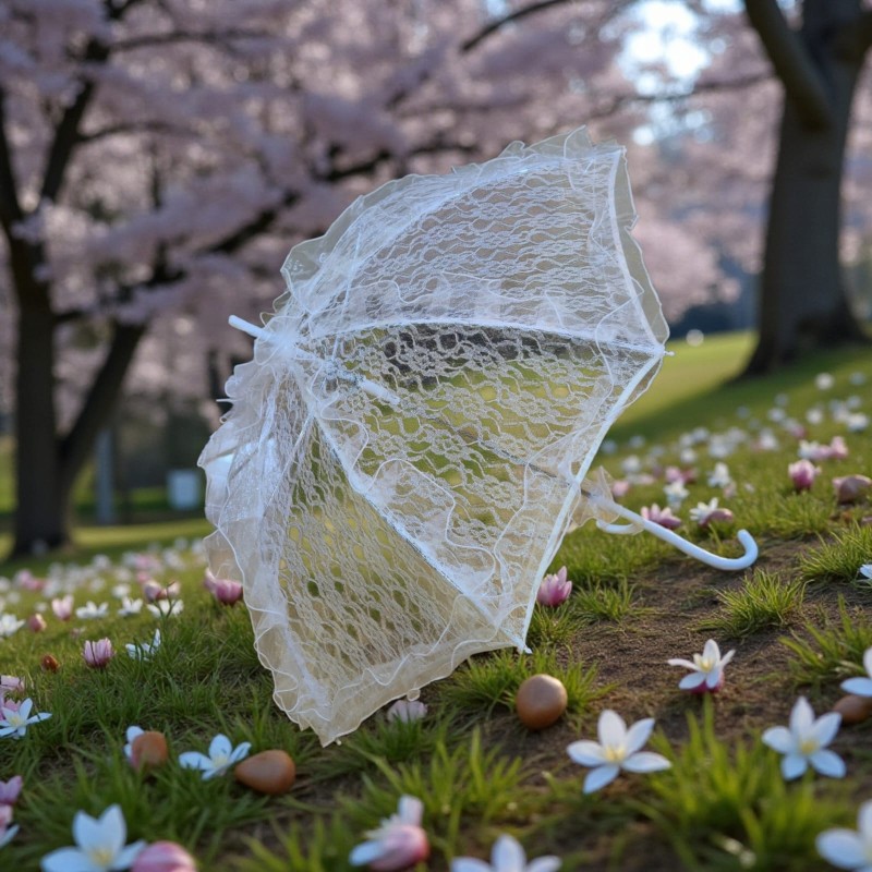 Beyaz Dantelli Vintage Şık Kadın Şemsiye - Romantik Tasarım,Fotoğraf Ve Özel Gün Aksesuarı