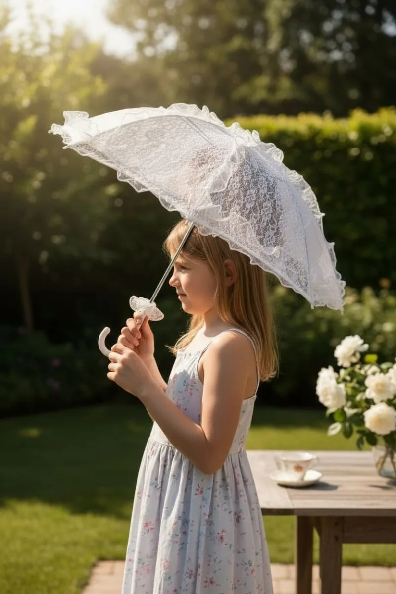 Beyaz Dantelli Vintage Şık Kadın Şemsiye - Romantik Tasarım,Fotoğraf Ve Özel Gün Aksesuarı
