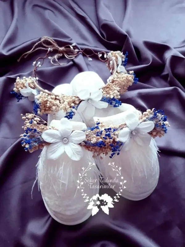 Taç Terlik Seti Naturel Beyaz