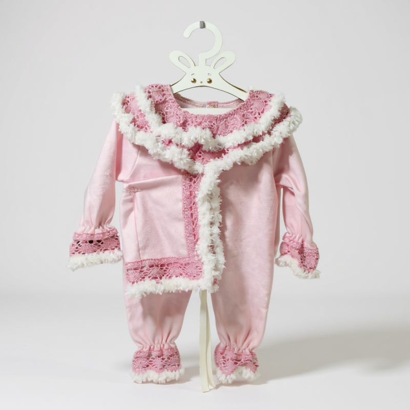 Pembe Kar Masalı İşlemeli Yeni Doğan Kışlık Tulum