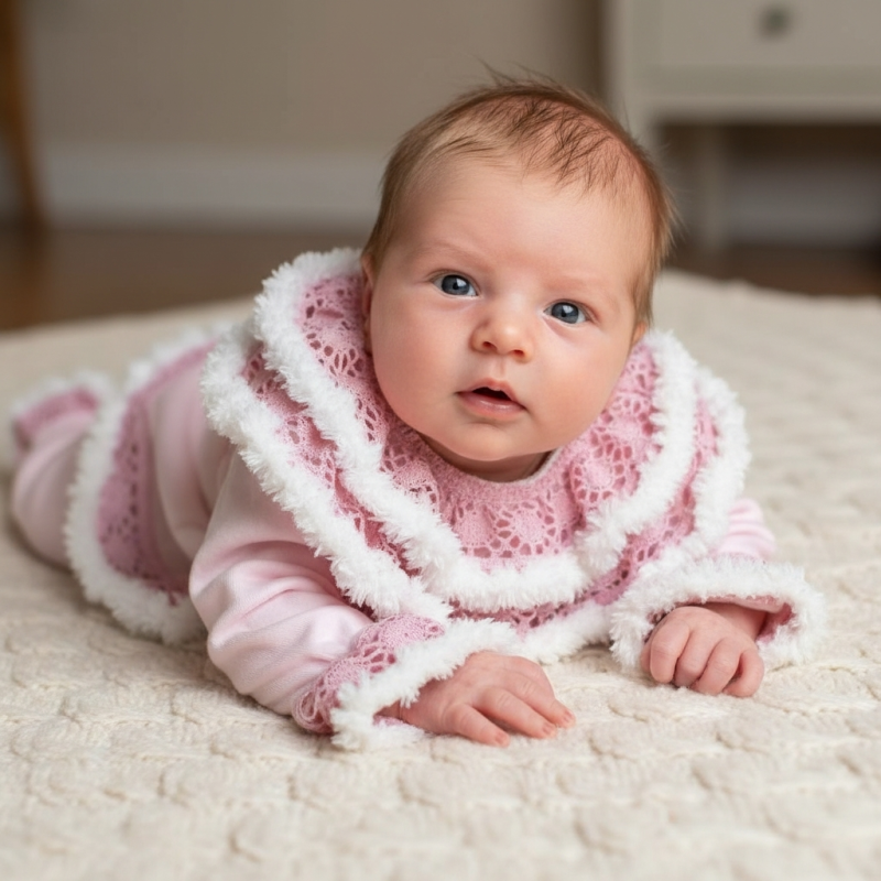 Pembe Kar Masalı İşlemeli Yeni Doğan Kışlık Tulum