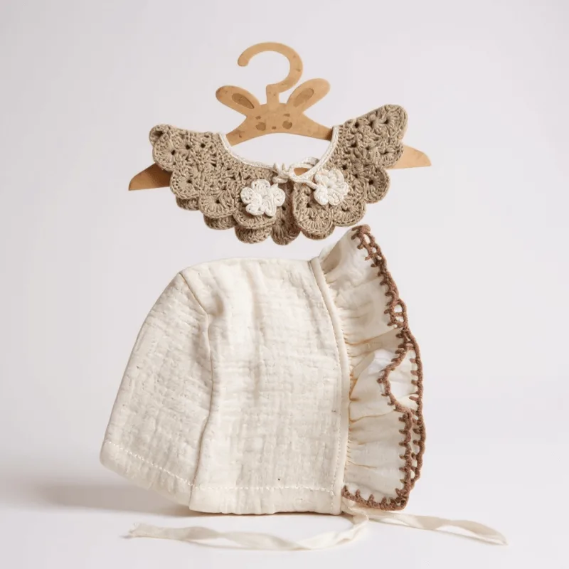 El İşlemeli 4 Kat Müslin Bonet Şapka Ve Vintage Yaka