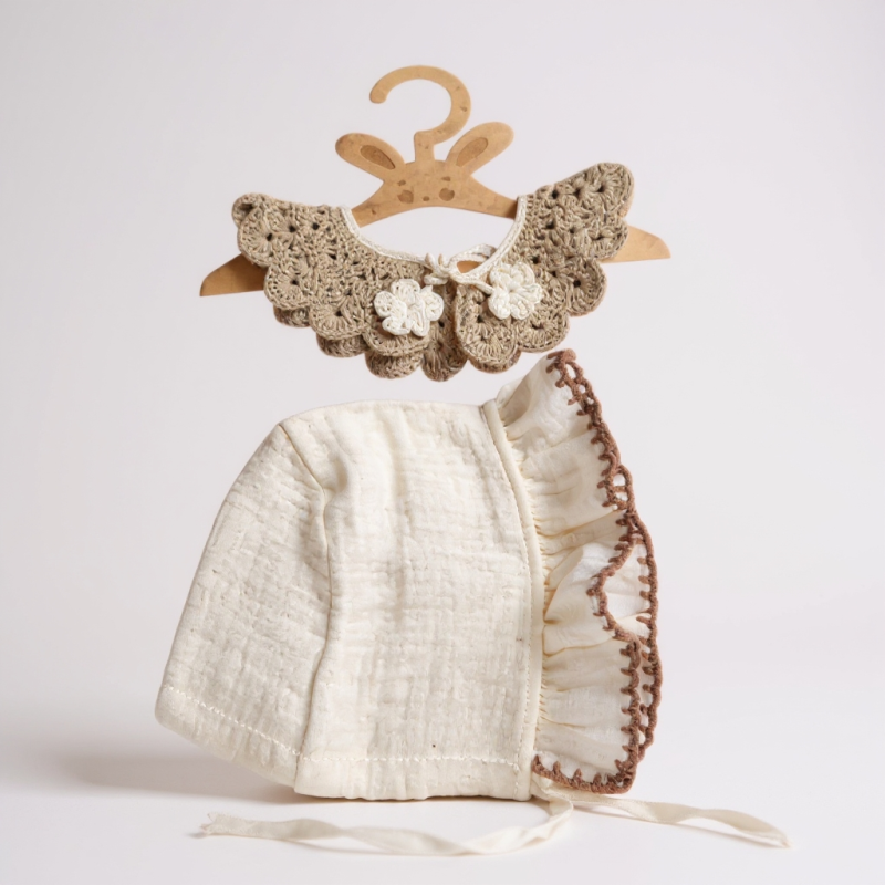 El İşlemeli 4 Kat Müslin Bonet Şapka Ve Vintage Yaka