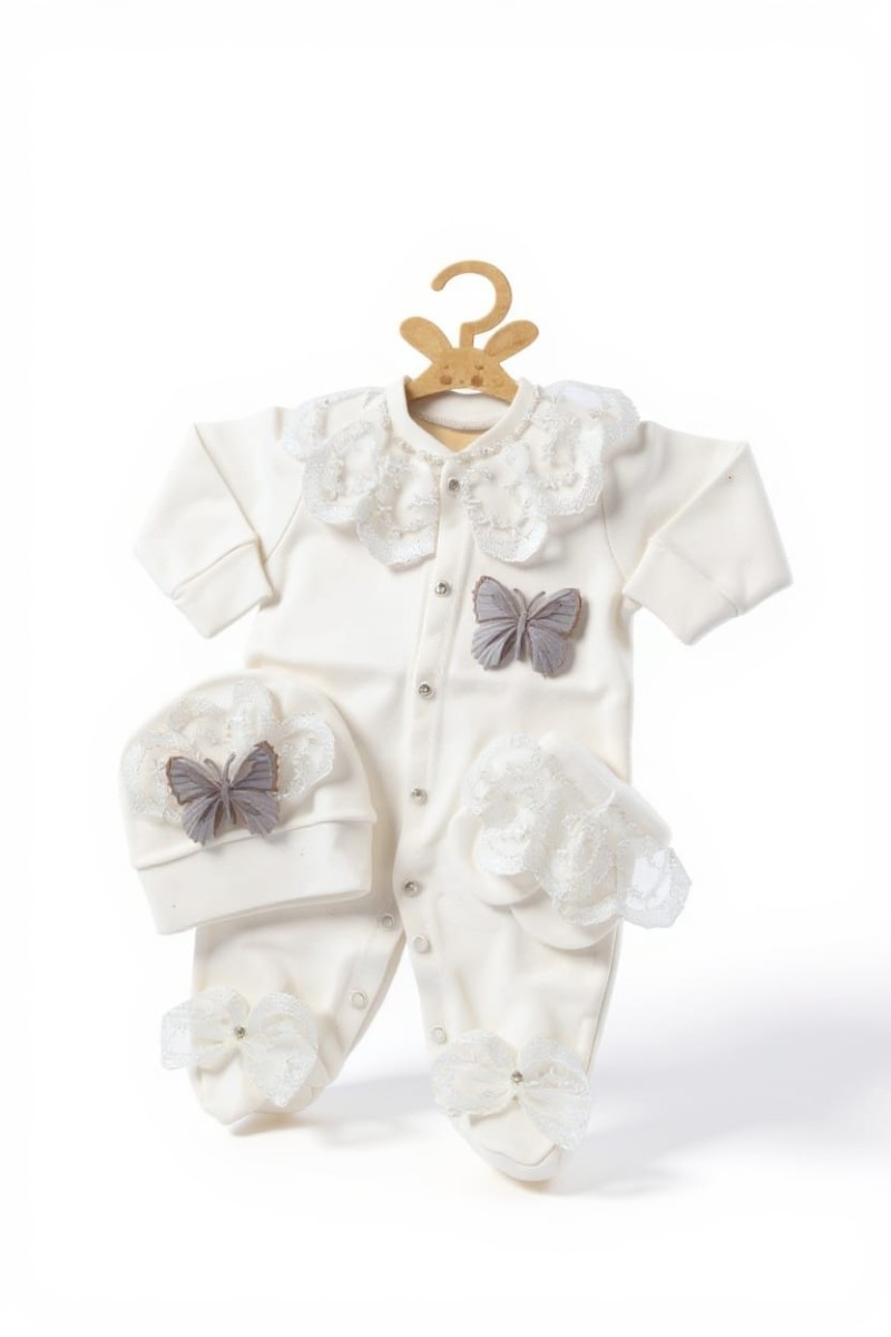 Dantel Yakalı Kelebekli Hastane Çıkışı – %100 Pamuk Penye