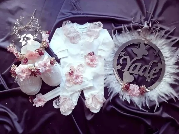 Fuşya-Pudra Detaylı Hastane Çıkış Seti